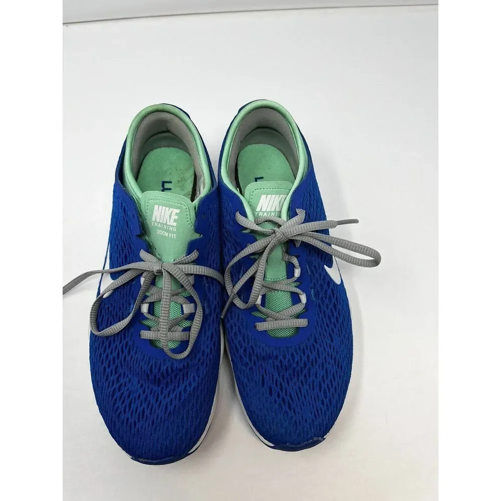 Nike Womens Size 6 Blue White Green Zoom Fit Training Sneakers 704658-401‎